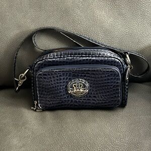 Kathy Van Zeeland Navy Croc-Embossed Crossbody with Silver Crest